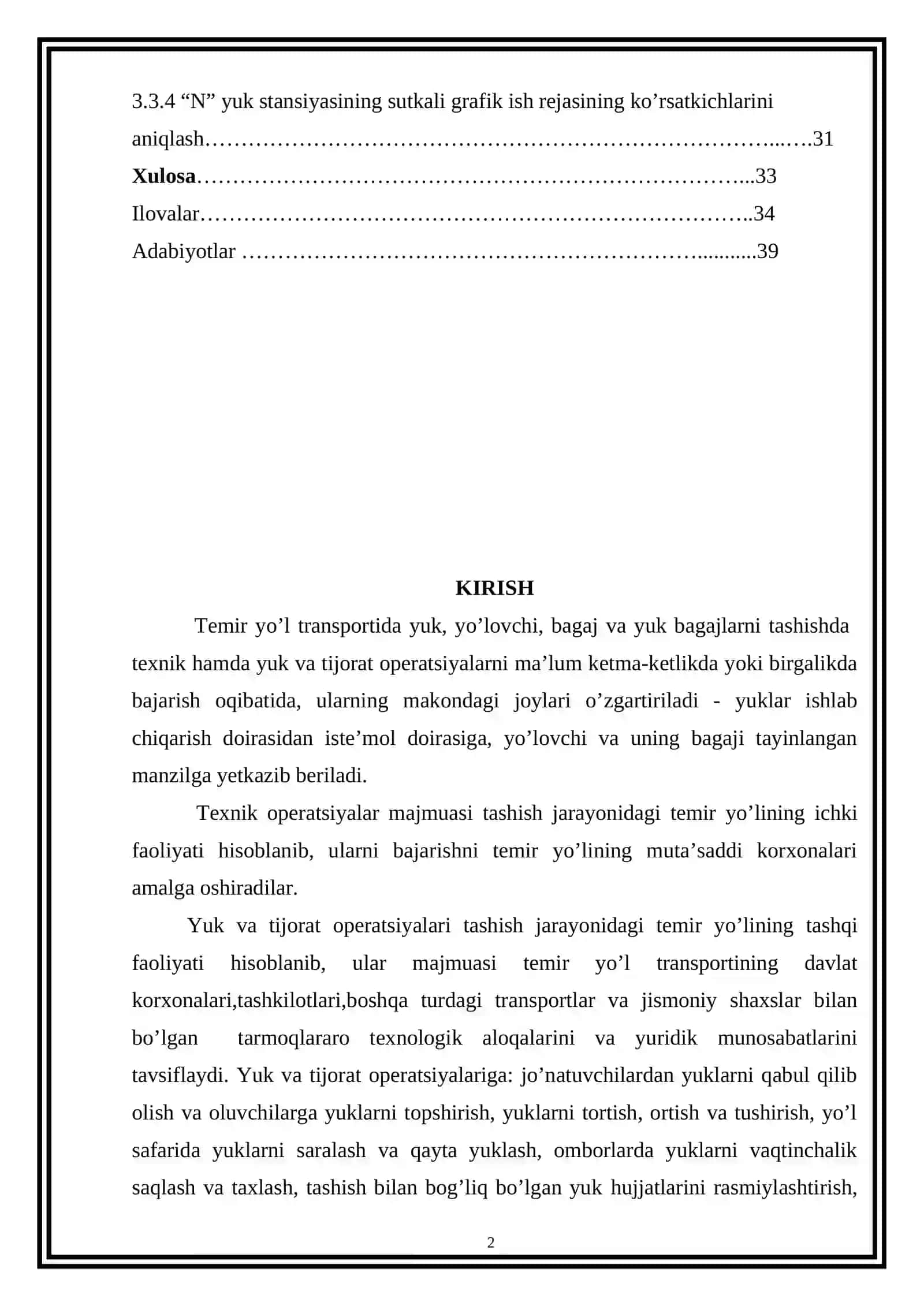 Mavzu: Yuk stansiyasi va unga tutashgan shoxobcha yo'llari ishini tashkil etish 2