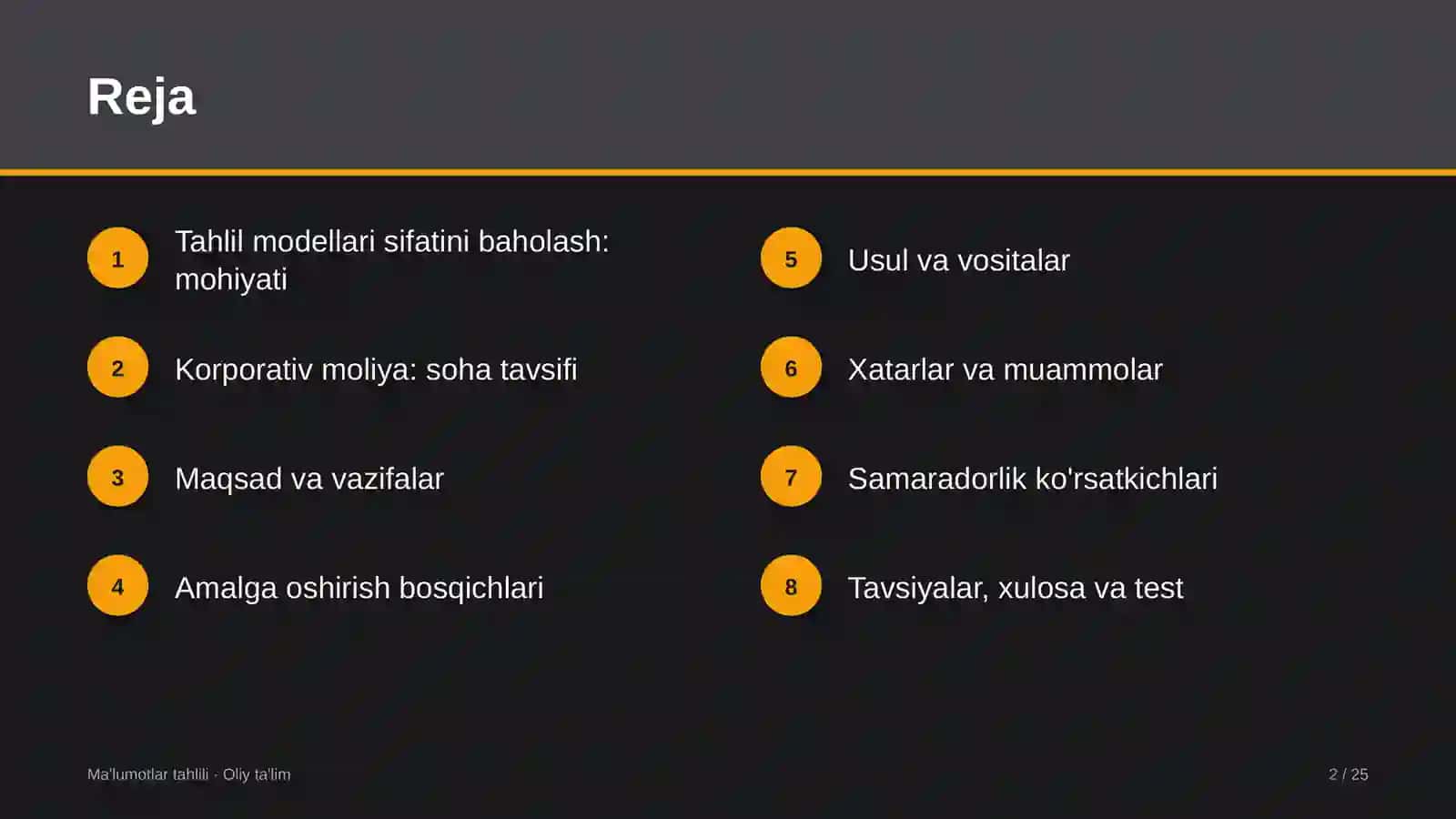 Korporativ moliyada tahlil modellari sifatini baholash 2