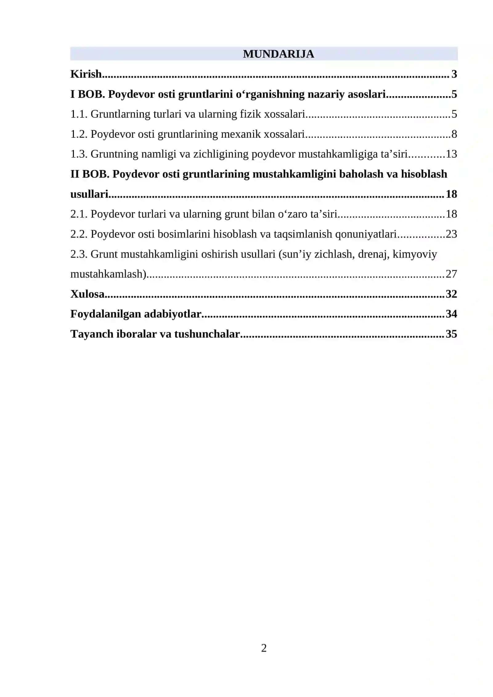 BOB. Poydevor osti gruntlarini o‘rganishning nazariy asoslari 2