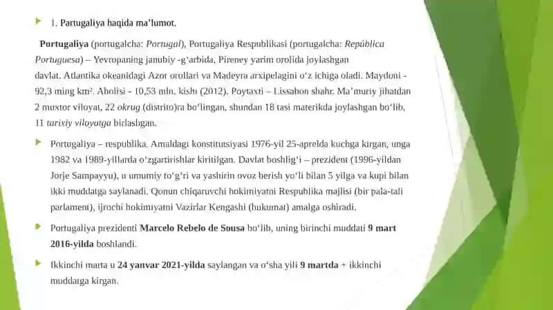 Partugaliyaturizm ko’rsatkichlari 2
