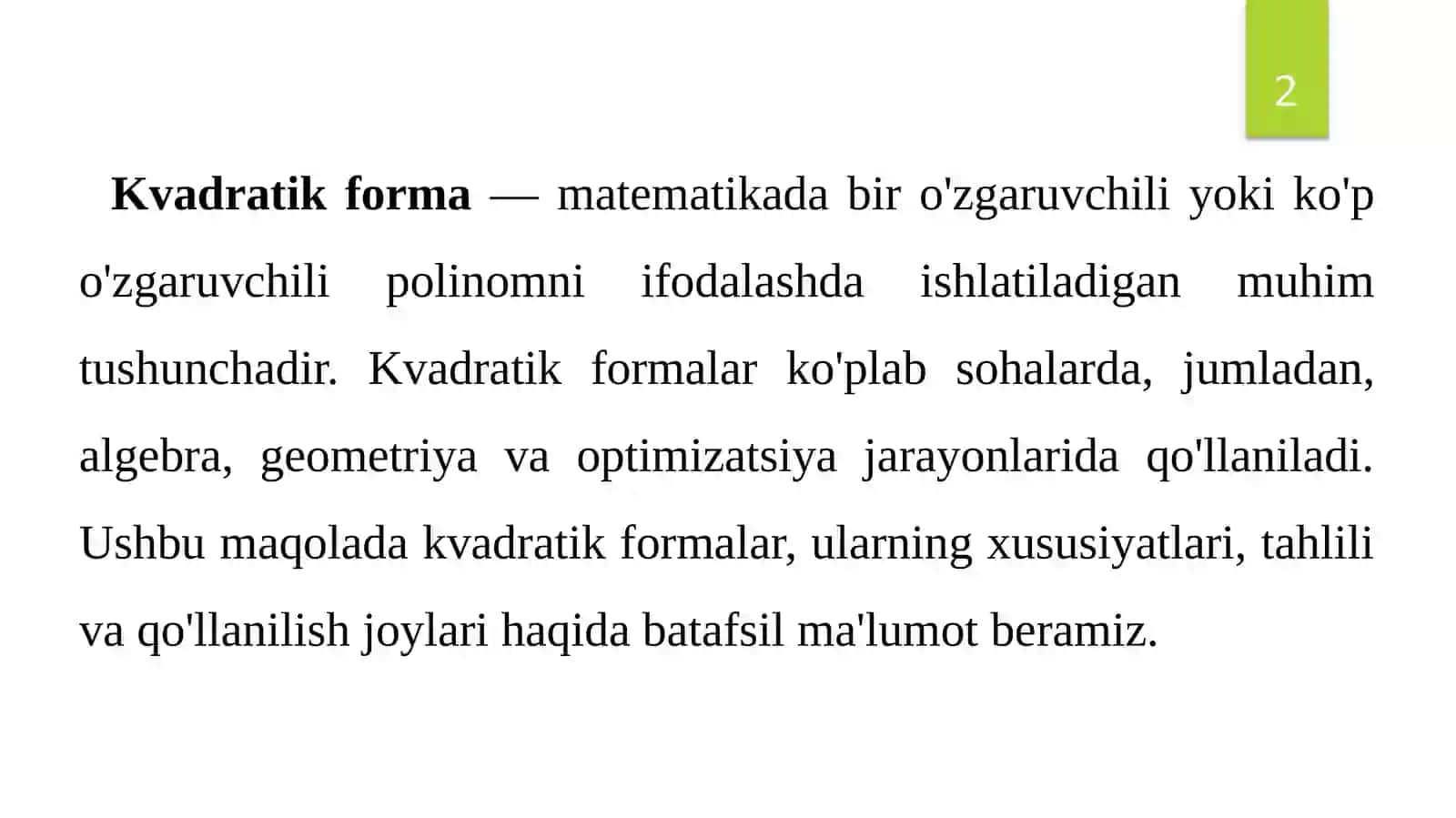 Kvadratik Formalar 2