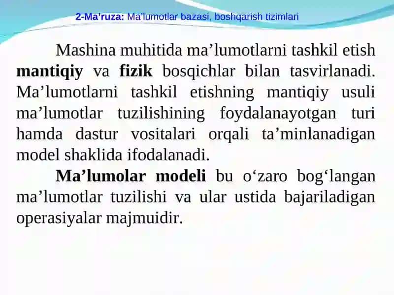 Mа'luмоtlаr bаzаsi vа bоshqаrish tizimlаri 2