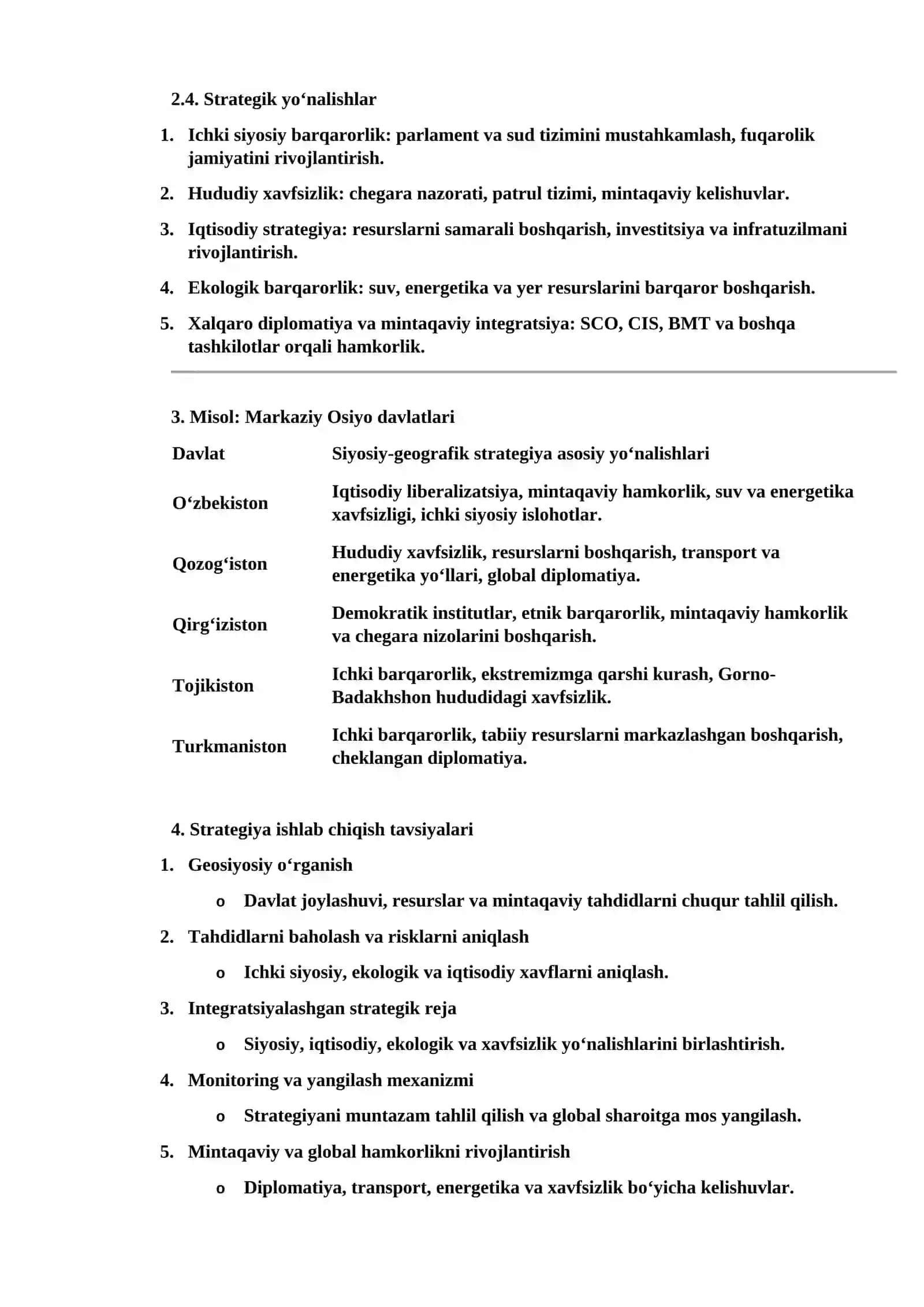 Mustaqil ish: Davlatlarning siyosiy geografik rivojlanish strategiyalarini mustaqil ishlab chiqish 2