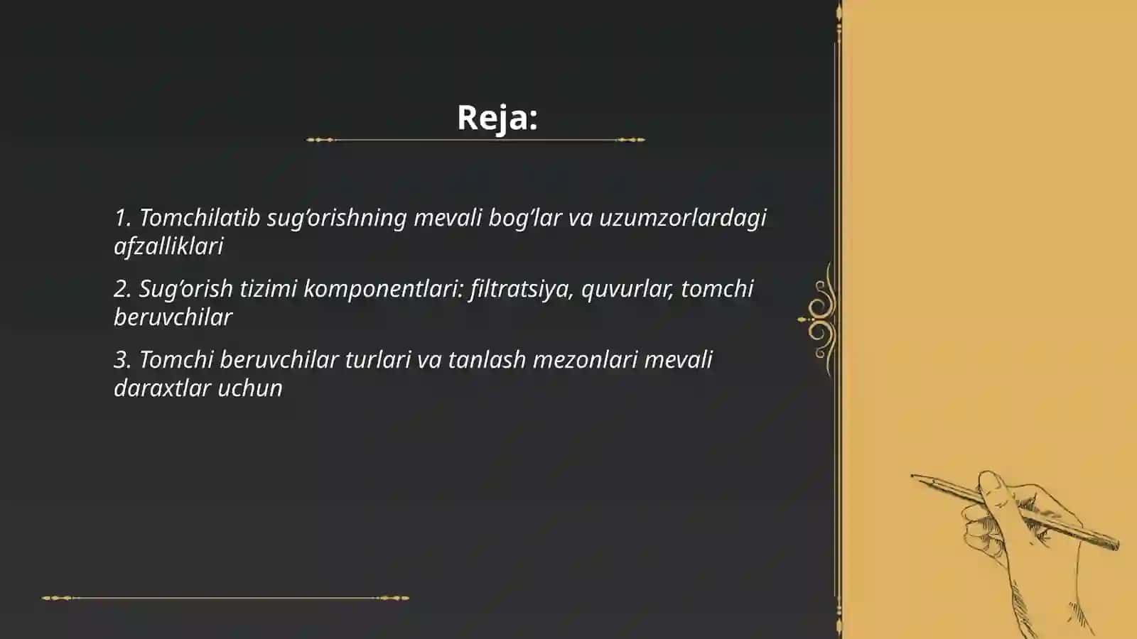 Mevali bog’lar va uzumzorlarda tomchilatib sug’orish usulini qo’llash 2