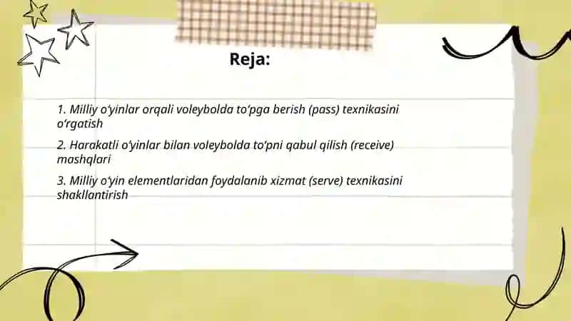 Milliy va harakatli oʻyinlar orqali sport oʻyinlari elementlarini oʻrgatish (Voleybol) 2