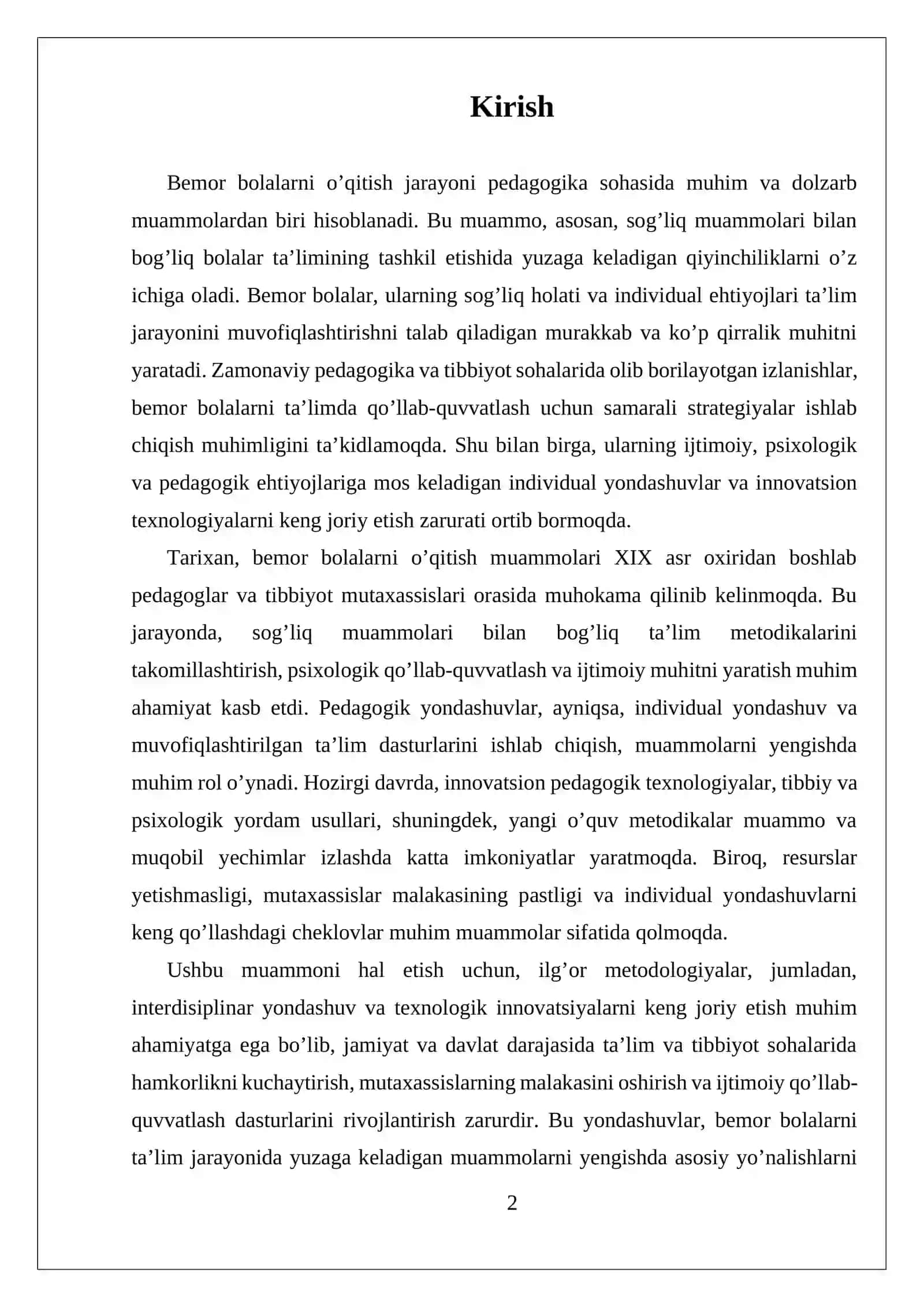 Bemor Bolalarni O’qitish Oldida Turgan Muammolarni Bartaraf Etish Yo’llari 2