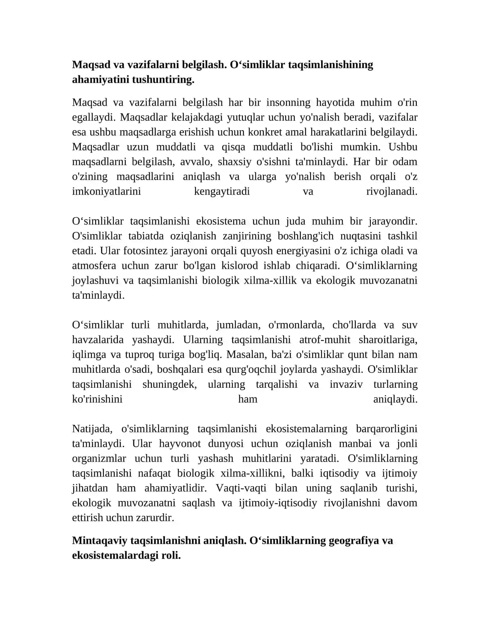 Oʻsimliklarning mintaqalar boʻyicha taqsimlanishi 2