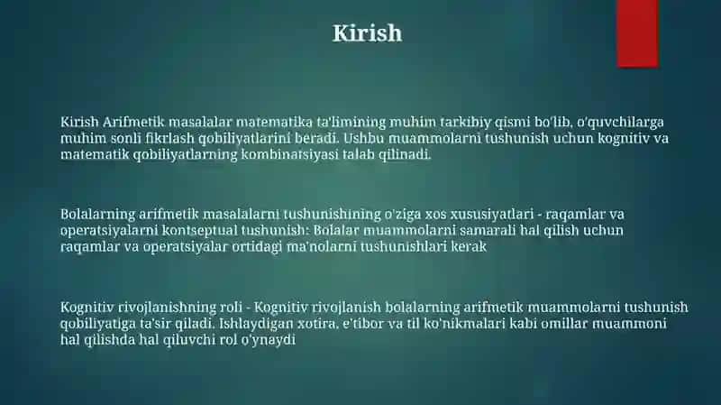 Bolalarni Arifmetik Masalalarini Tushunishning Òziga Xos Xususiyatlari 2