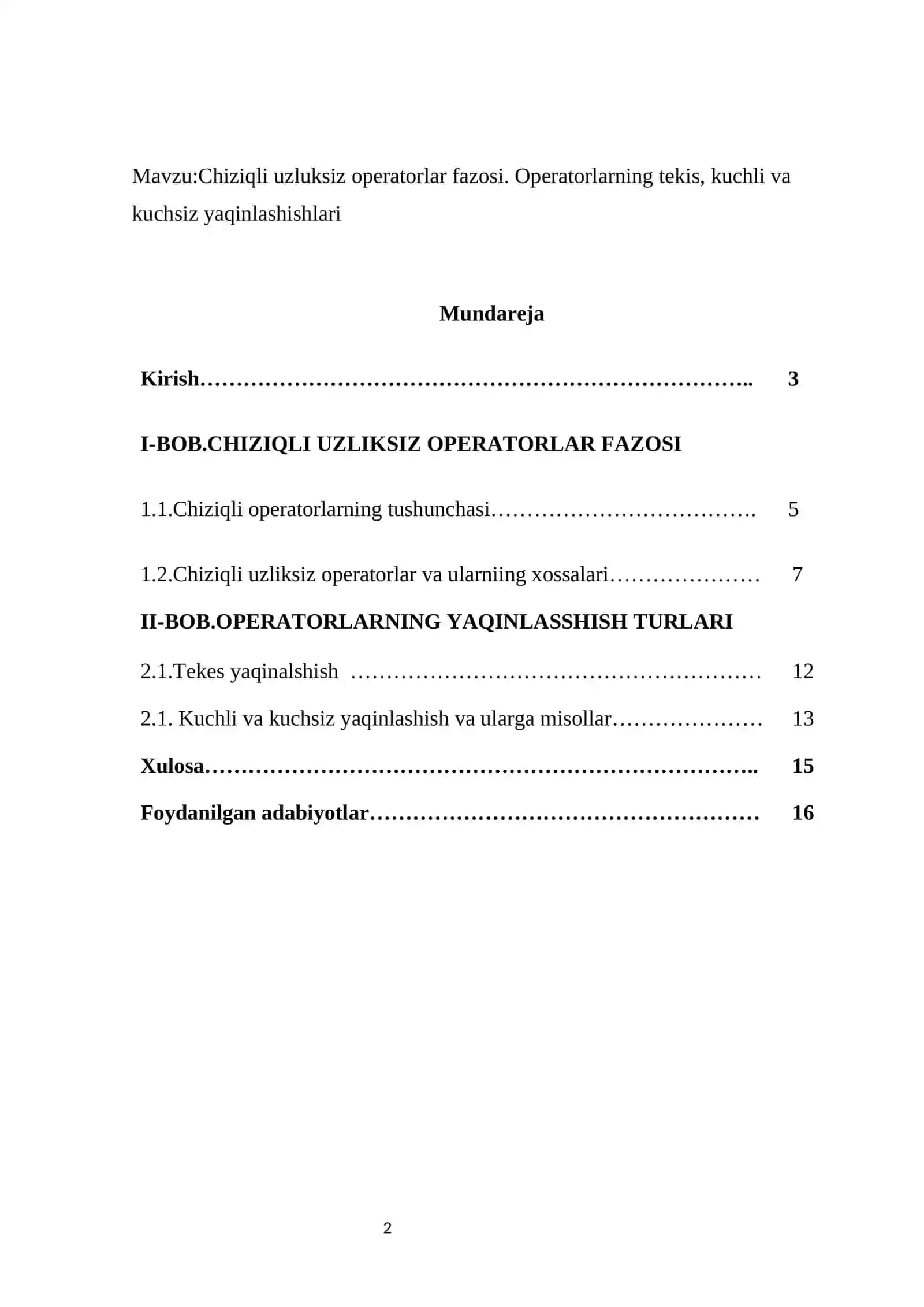 Chiziqli uzliksiz operatorlar fazosi 2