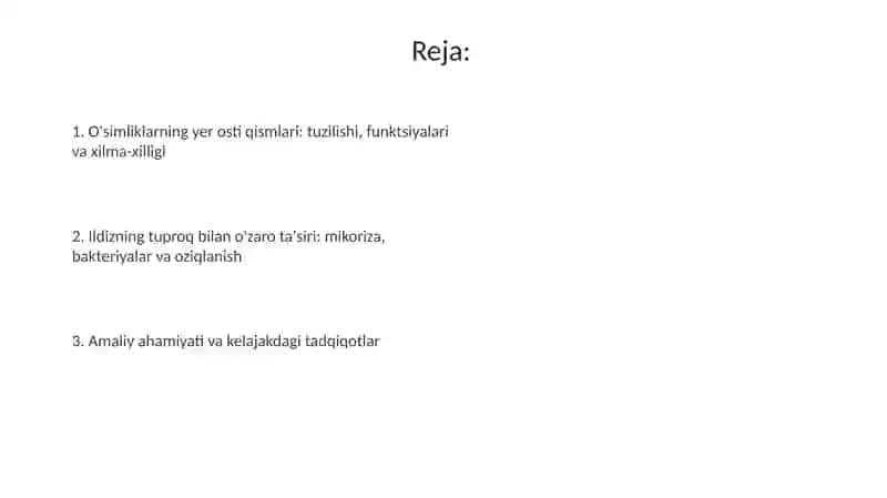 O'simliklarning Yer Ostki Qismlarini O'rganish 2