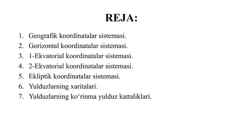 Osmon koordinatalari bo‘yicha taqdimot 2