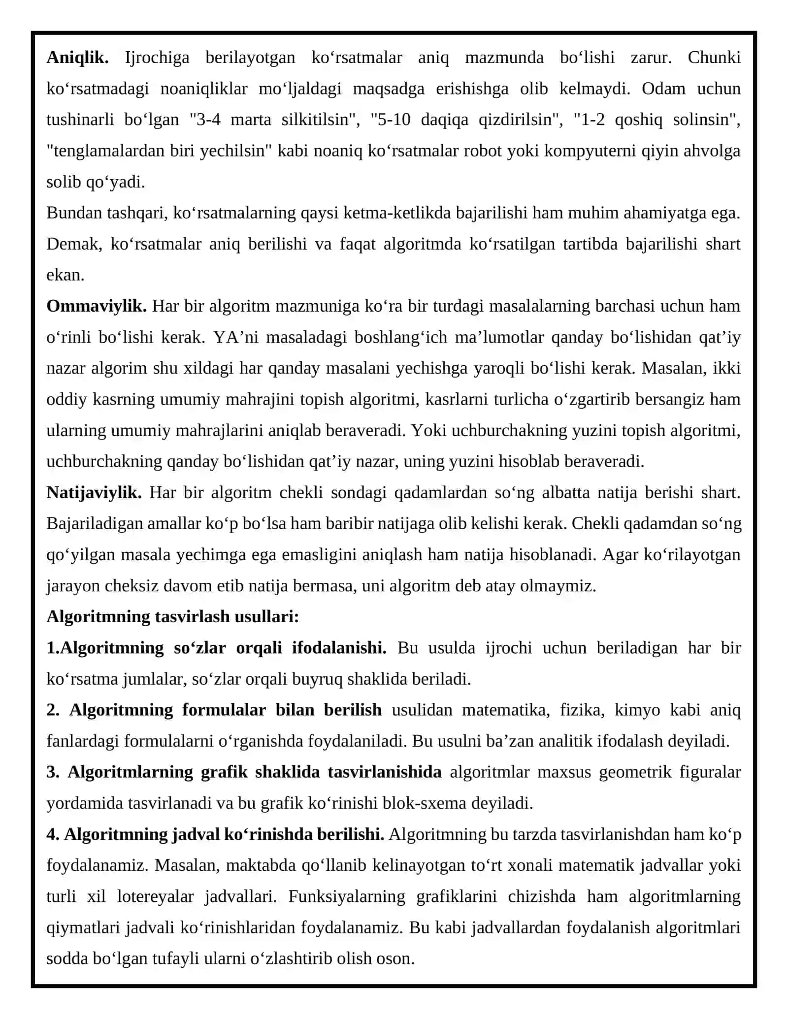 ALGORITM VA UNING ASOSIY XOSSALARI 2