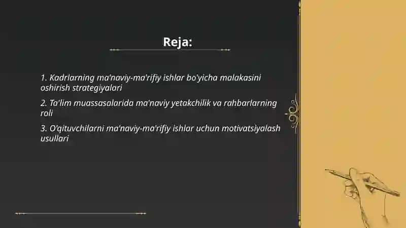 Kadrlarning ma'naviy-ma'rifiy ishlar bo'yicha malakasini oshirish strategiyalari 2