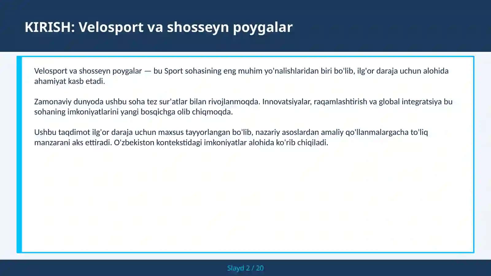 Velosport va shosseyn poygalar 2
