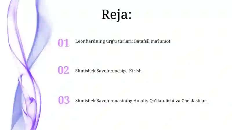 Shmishek so'rovnomasi (K.Leongard bo'yicha) 2