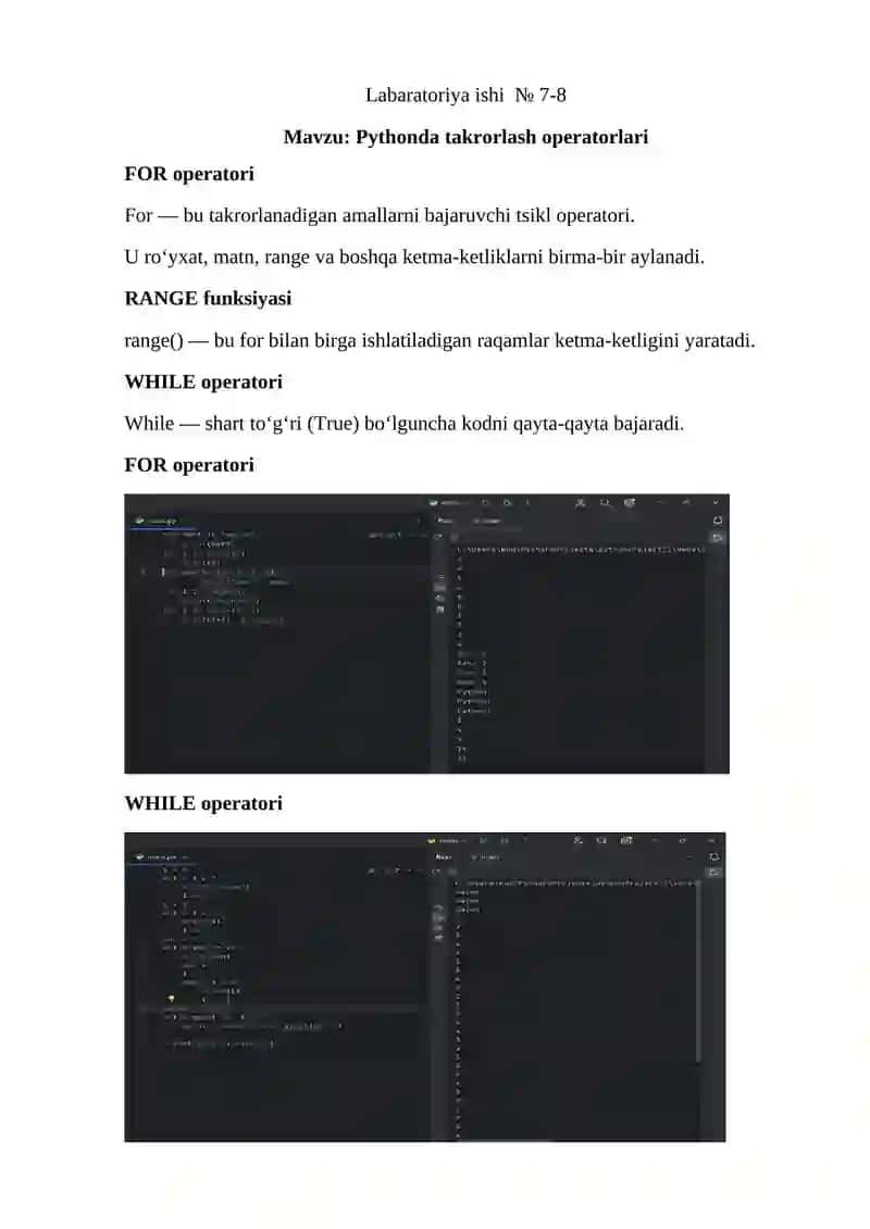 Python takrorlash operatorlari (loops) 2