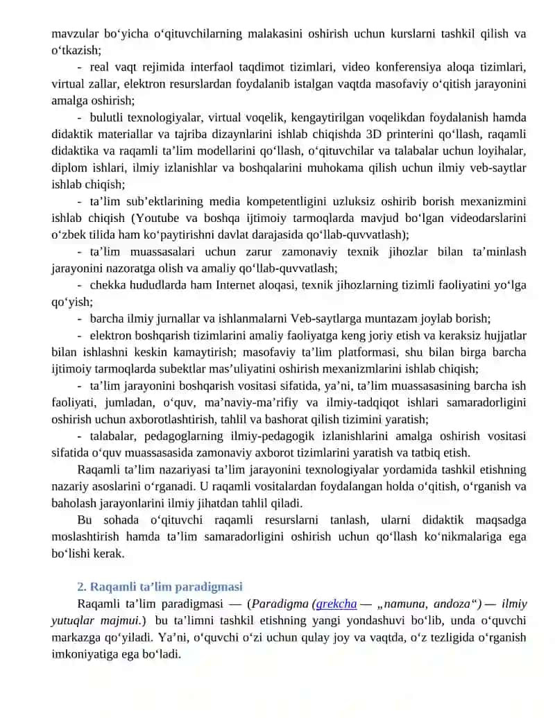 Raqamli ta’lim nazariyasi sohasidagi uslubiy bilimlar 2