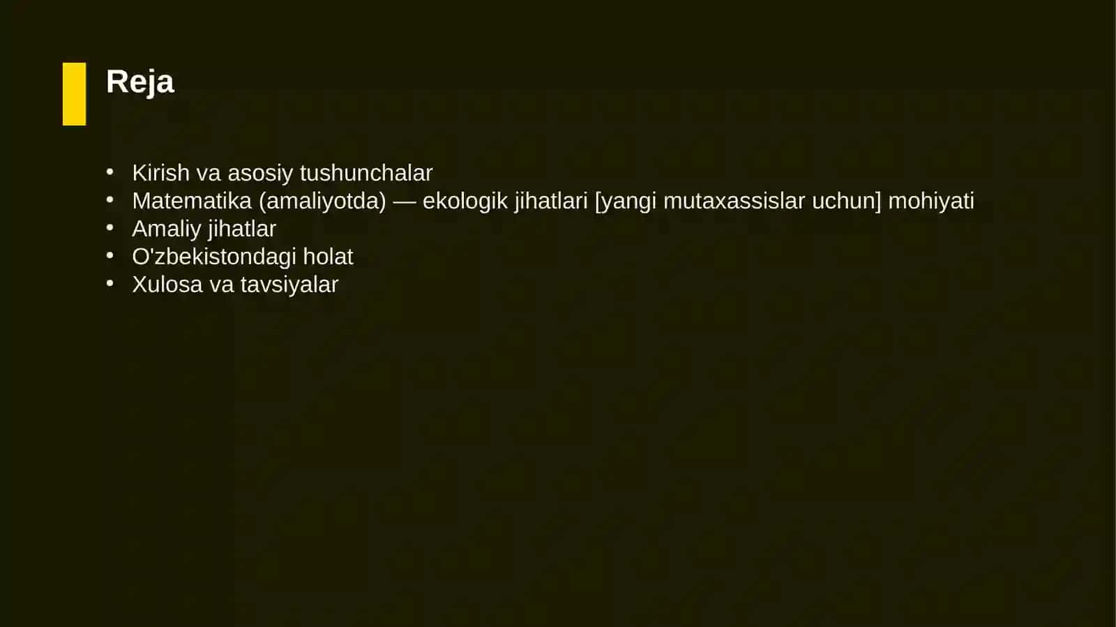 Matematika (amaliyotda) — ekologik jihatlari [yangi mutaxassislar uchun] 2