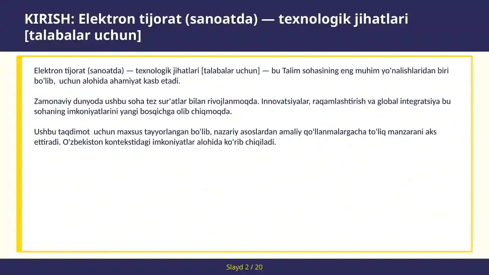 Elektron tijorat (sanoatda) — texnologik jihatlari [talabalar uchun] 2