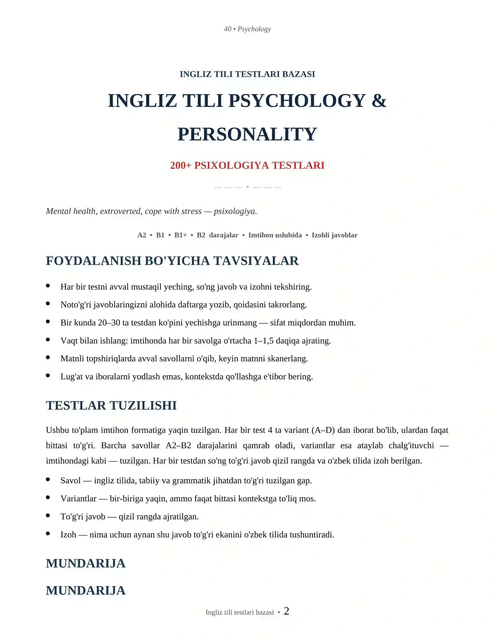 INGLIZ TILI PSYCHOLOGY & PERSONALITY 2