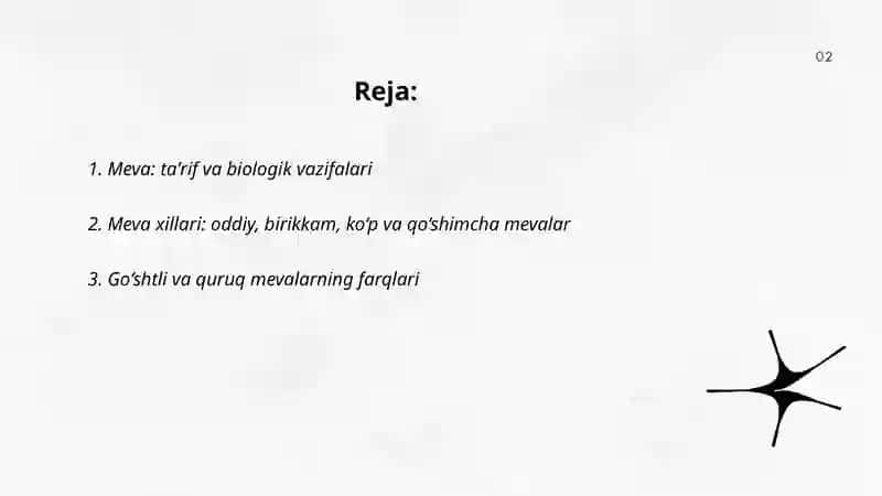 Meva. Mevalarni aniqlash. Meva xillari. Urug'chini tuzilishiga qarab mevalarni tasniflash 2