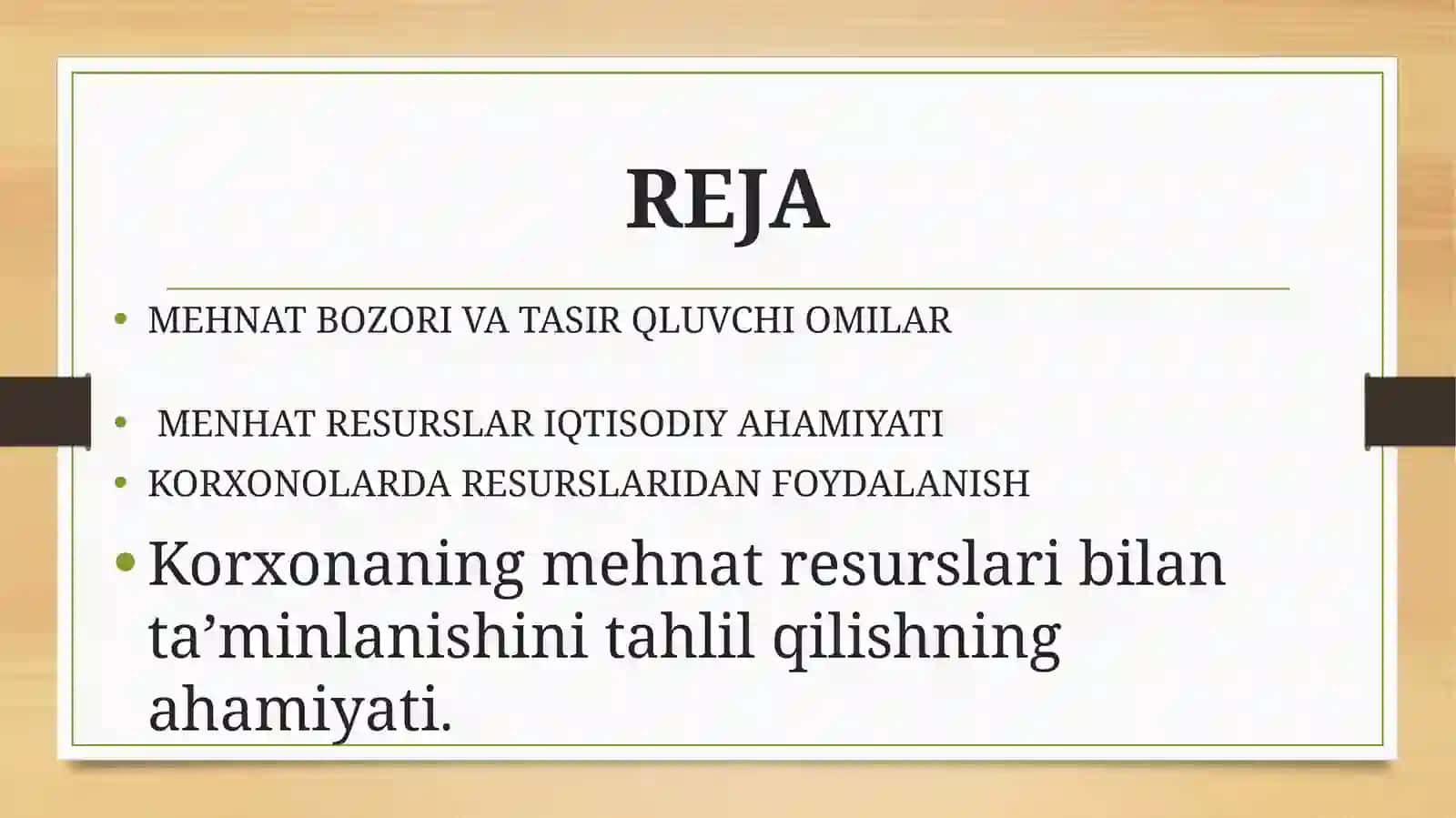 MEHNAT BOZORI, KORXONOLARIDA MEHNAT RESURSLARIDAN FOYDALANISH 2