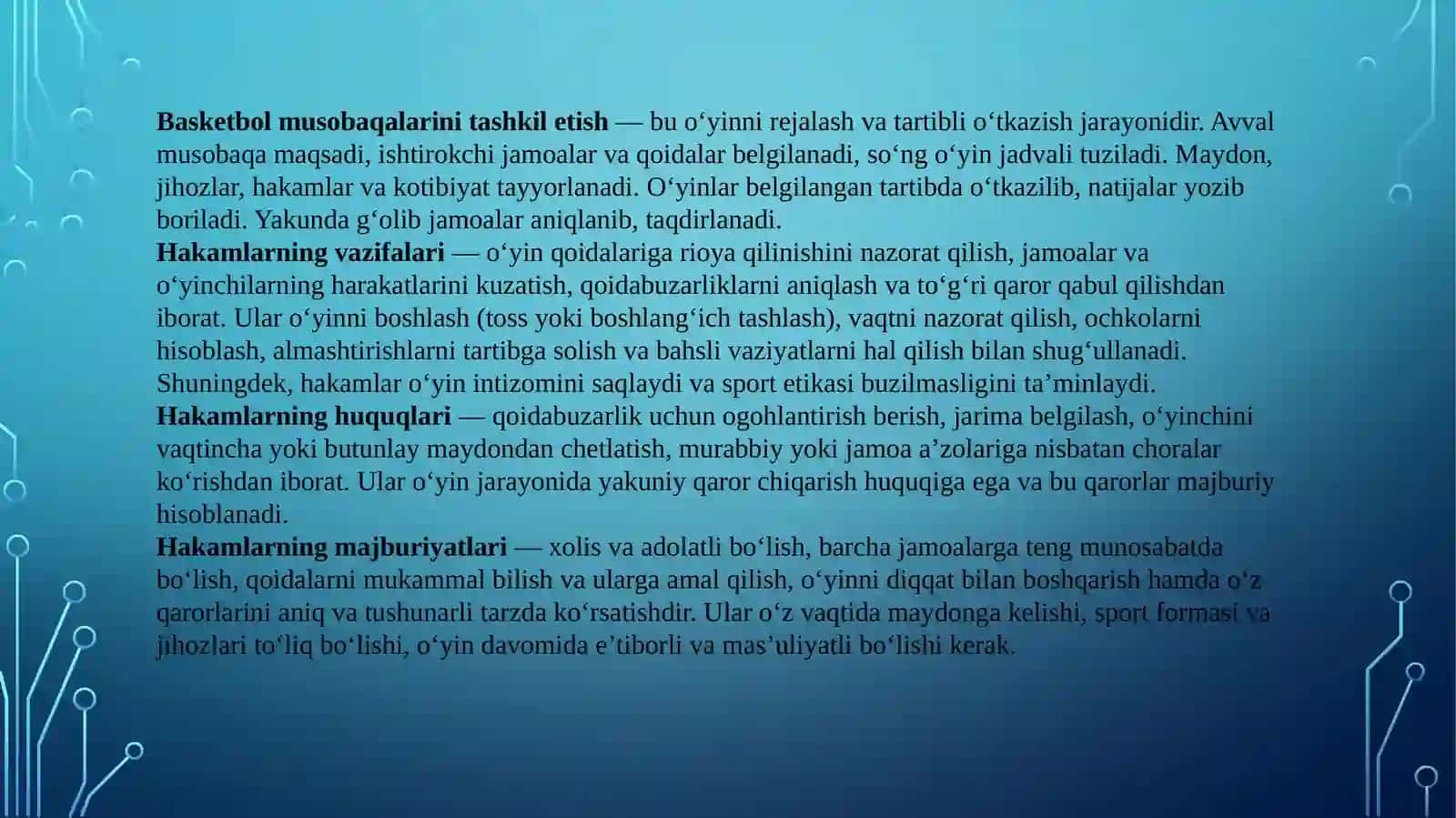 Basketbol musobaqalarini tashkil etish va o’tkazishdagi hakamlar vazifalari 2