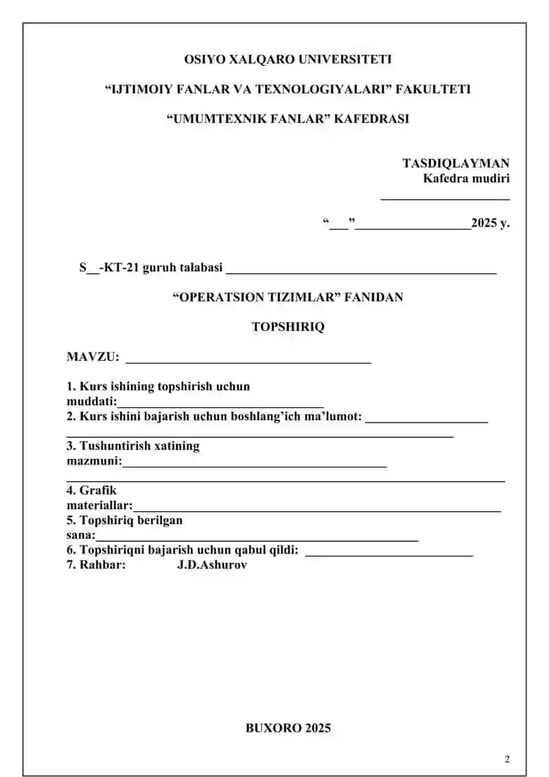 Jarayonlarning birgalikda ishlash mexanizmlari kurs ishi 2