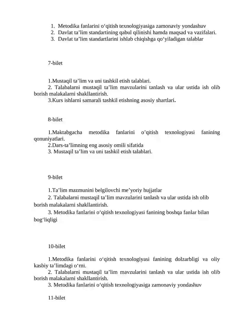 Metodika fanlarini o‘qitish texnologiyasi 2