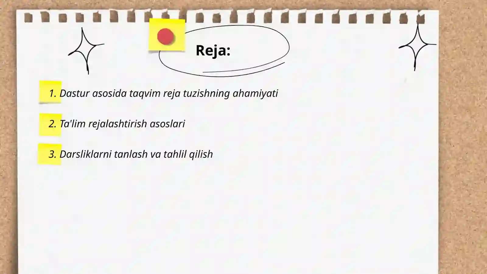 Dastur va darslik asosida taqvim reja tuzish amaliyoti 2