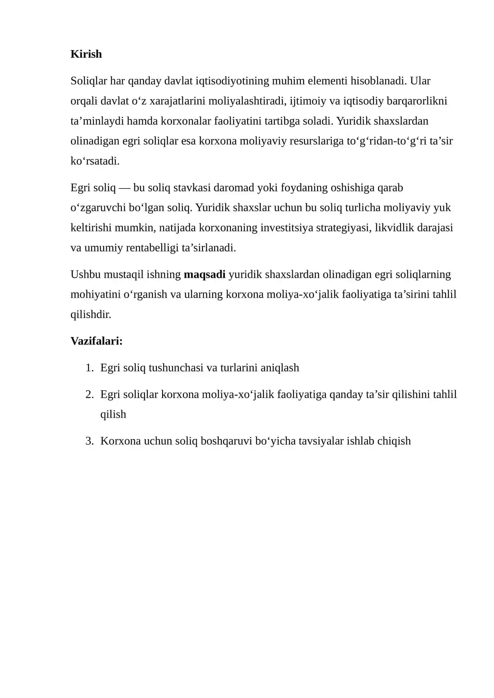 Egri soliqlar va ularning korxona moliya-xo‘jalik faoliyatiga ta’siri 2
