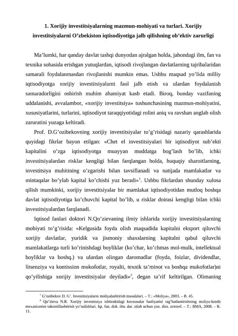 Xorijiy investitsiyalarning mazmun-mohiyati va turlari 2