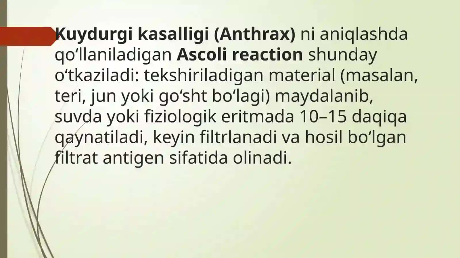 Kuydirgi kasalligida Askoli reyaksiyasini qo’yish va natijasini baholash usili 2