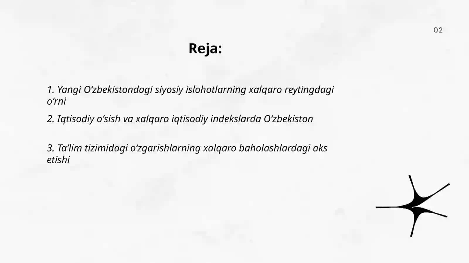 Yangi Ozbekiston ijtimoiy-siyosiy,iqtisodiy va madaniy hayotida ròy berayotgan òzgarishlarning xalqaro reyting va indekslarda aks etishi 2