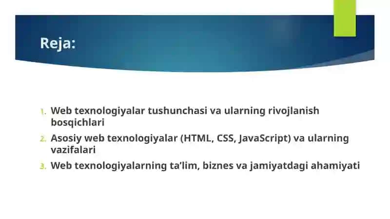 Web texnologiyalar va ulardan foydalanish haqida umumiy ma’lumotlar 2