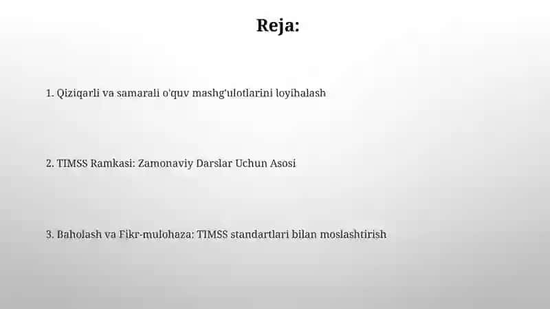 TIMSS xaqaro baholash dasturi asosida zamonaviy darslarni loyihalashtirish 2