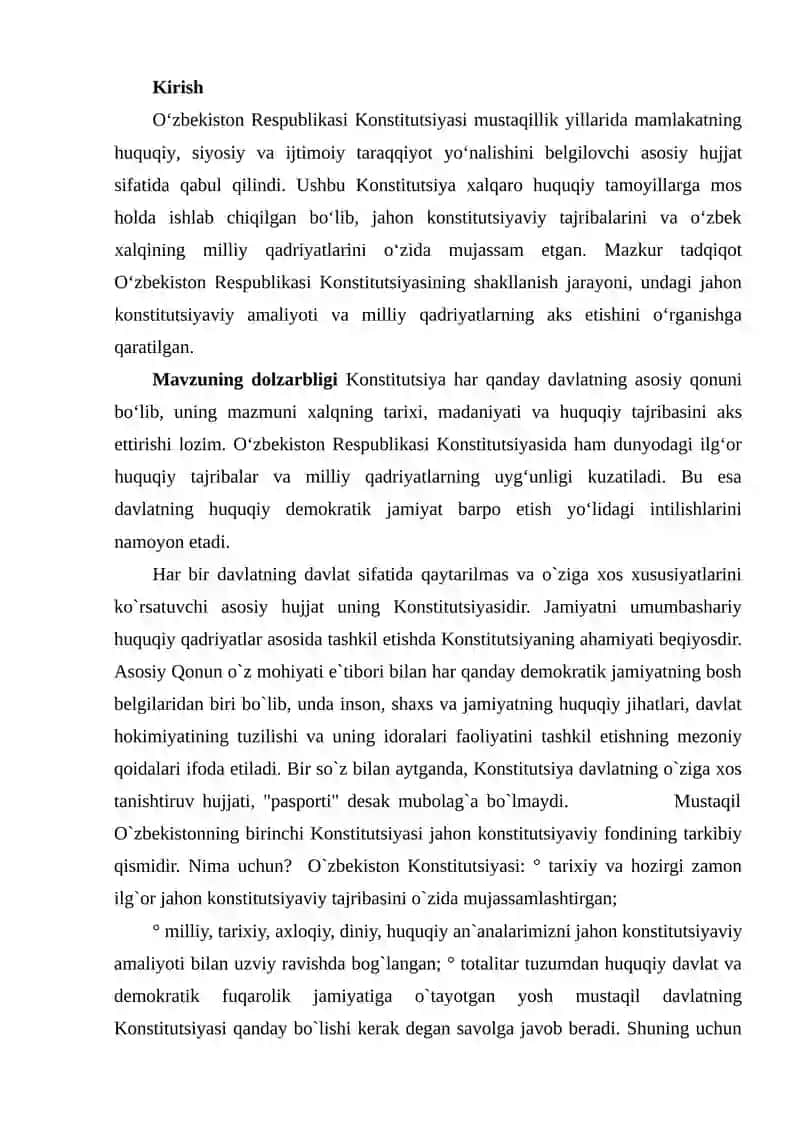 O‘ZBEKISTON RESPUBLIKASI KONSTITUTSIYASIDA JAHON KONSTITUTSIYAVIY TAJRIBALARI VA MILLIY QADRIYATLARNING AKS ETISHI 2