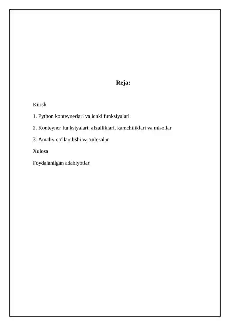 Pythonda konteyner (royxat, toplam, lug`t) lar ular bilan ishlaydigan tayyor funktsiyalar 2
