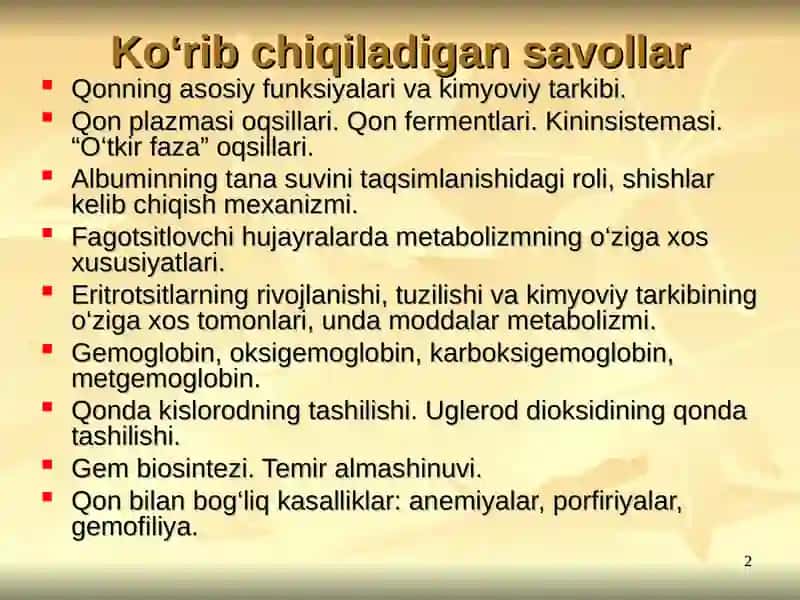 QON VA LIMFA-RETIKULYAR TIZIMI BIOKIMYOSI 2