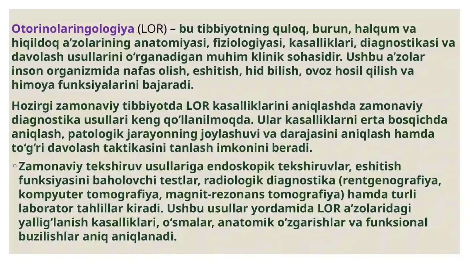 LOR a'zolarining zamonaviy tekshiruvsullari 2