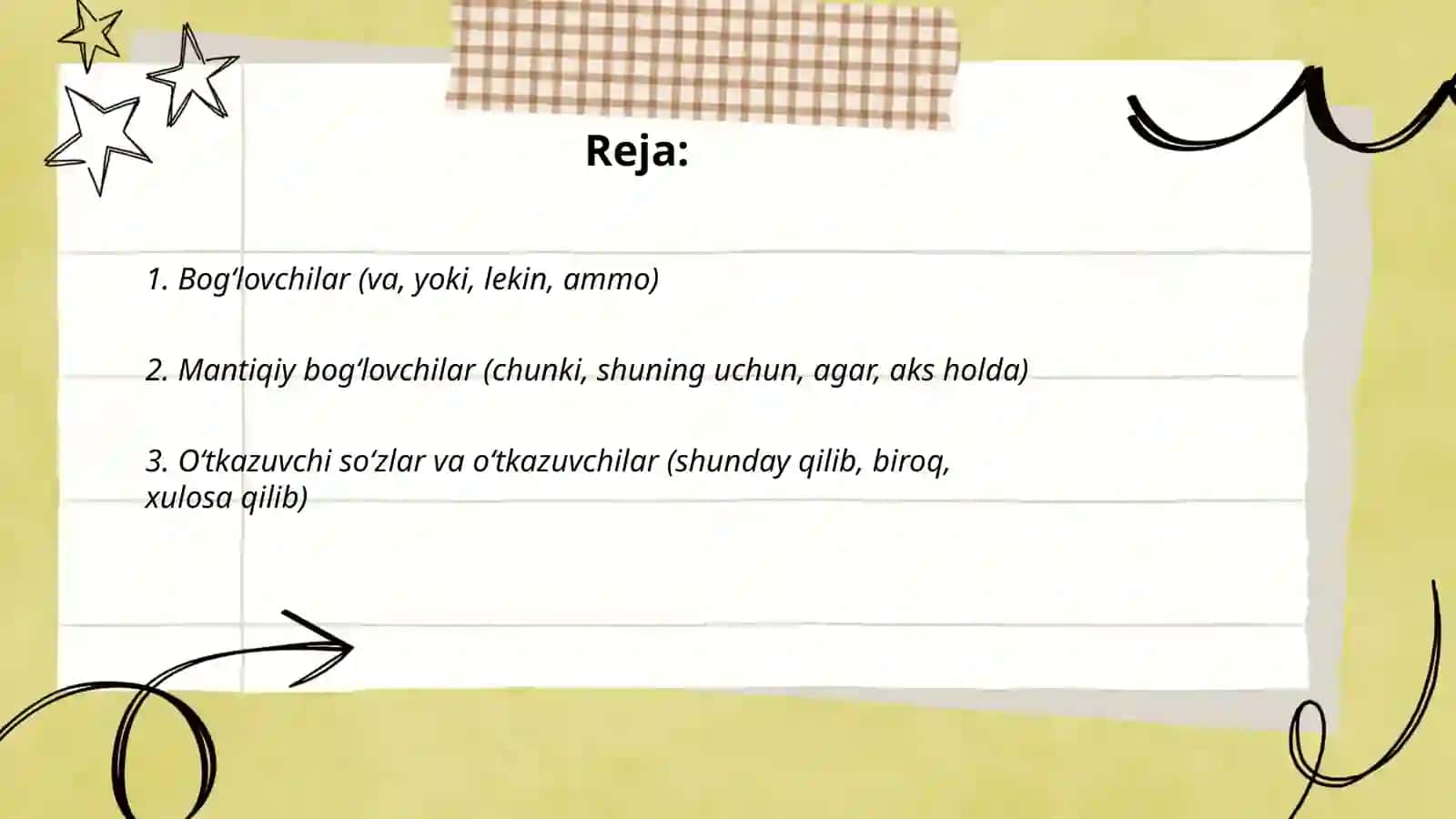 Bog‘lovchilar (va, yoki, lekin, ammo) 2