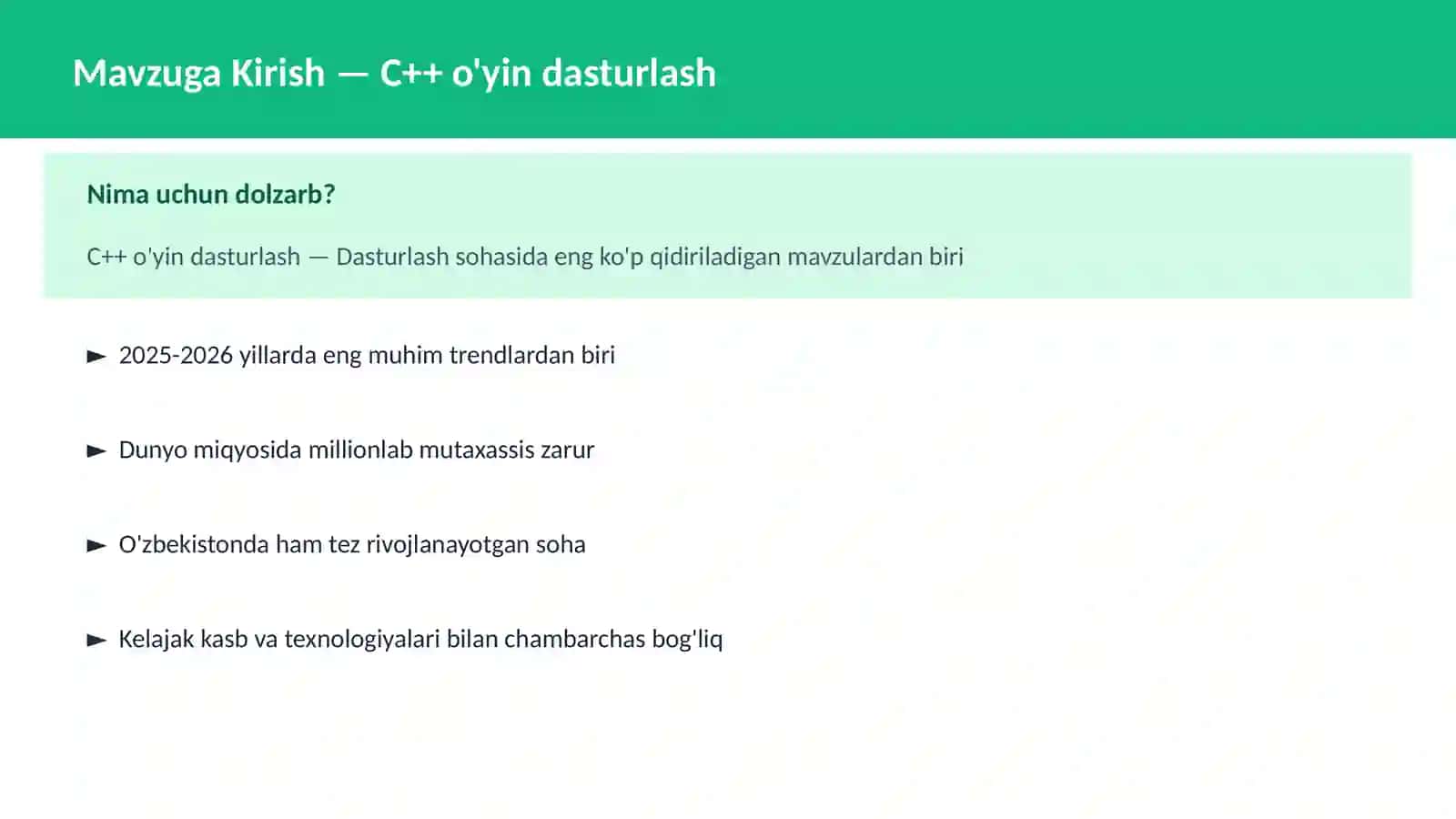 C++ o'yin dasturlash 2