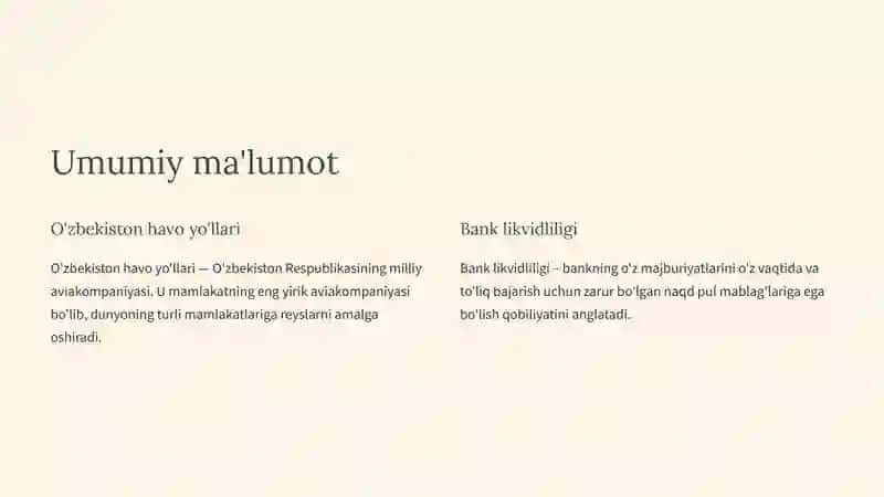 O'zbekiston havo yo'llari Banklikvidliligitahlili 2