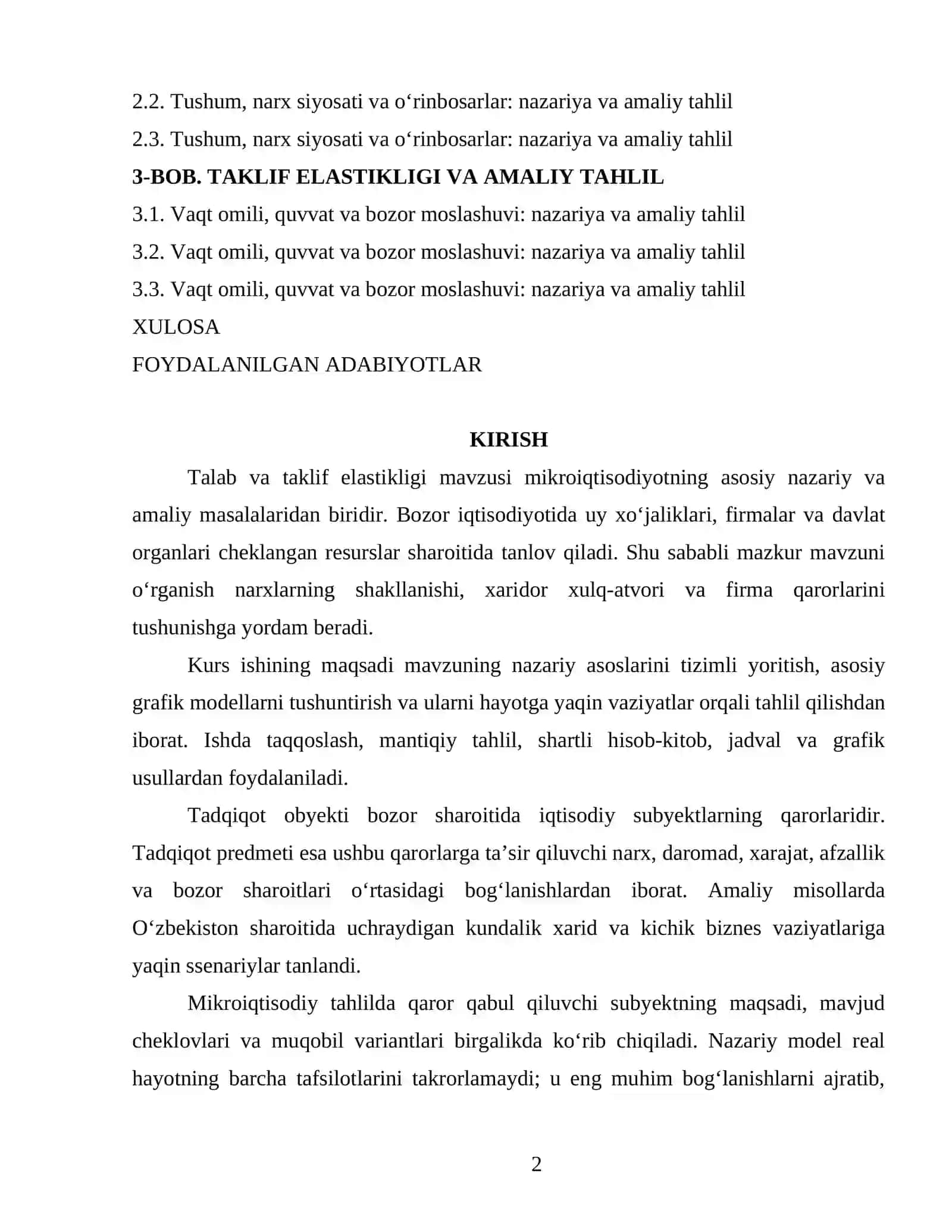 TALAB VA TAKLIF ELASTIKLIGI 2