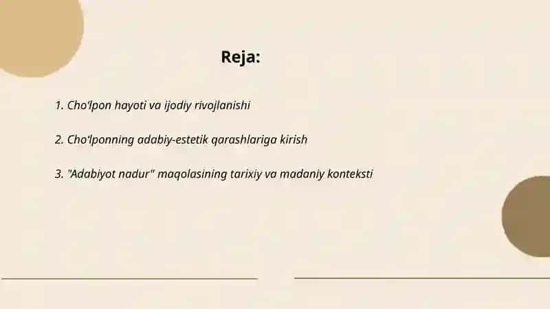 Choʻlponning adabiy estetik qarashlari va Adabiyot nadur maqolasi bilan tanishish 2