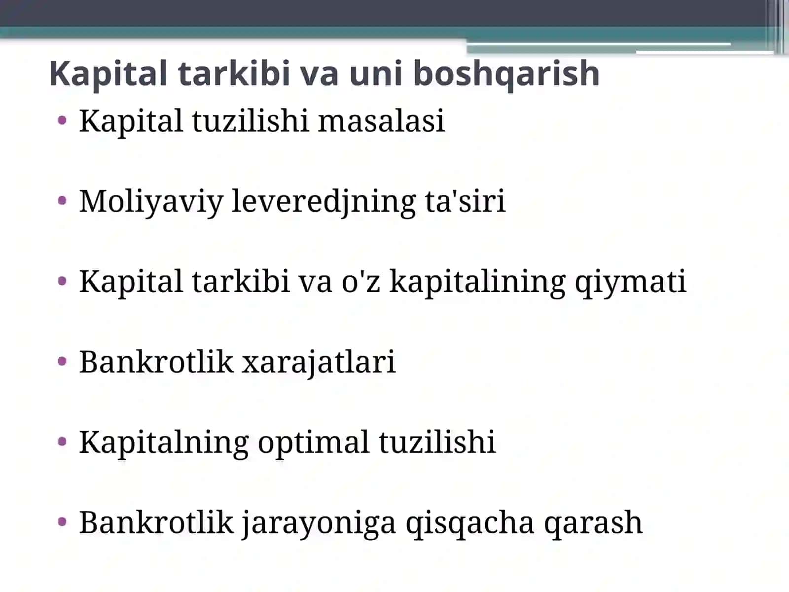 Kapital tarkibi va uni boshqarish 2