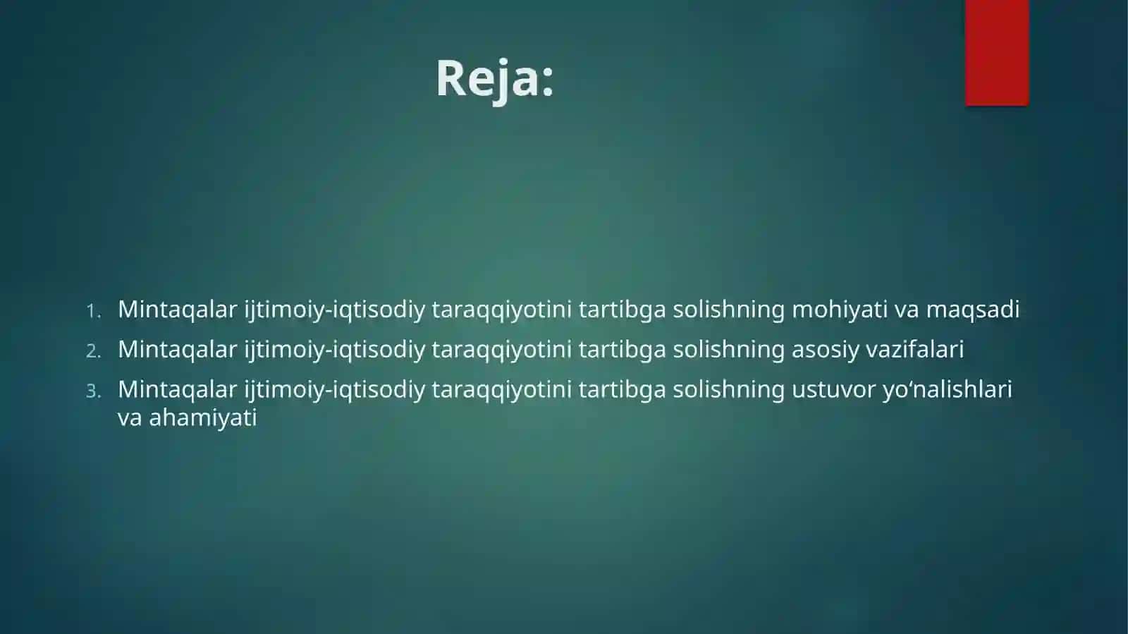 Mintaqalar ijtimoiy-iqtisodiy taraqqiyotini tartibga solishning maqsadi va vazifalari. 2