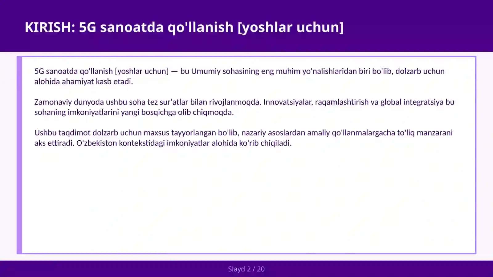 5G sanoatda qo'llanish [yoshlar uchun] 2