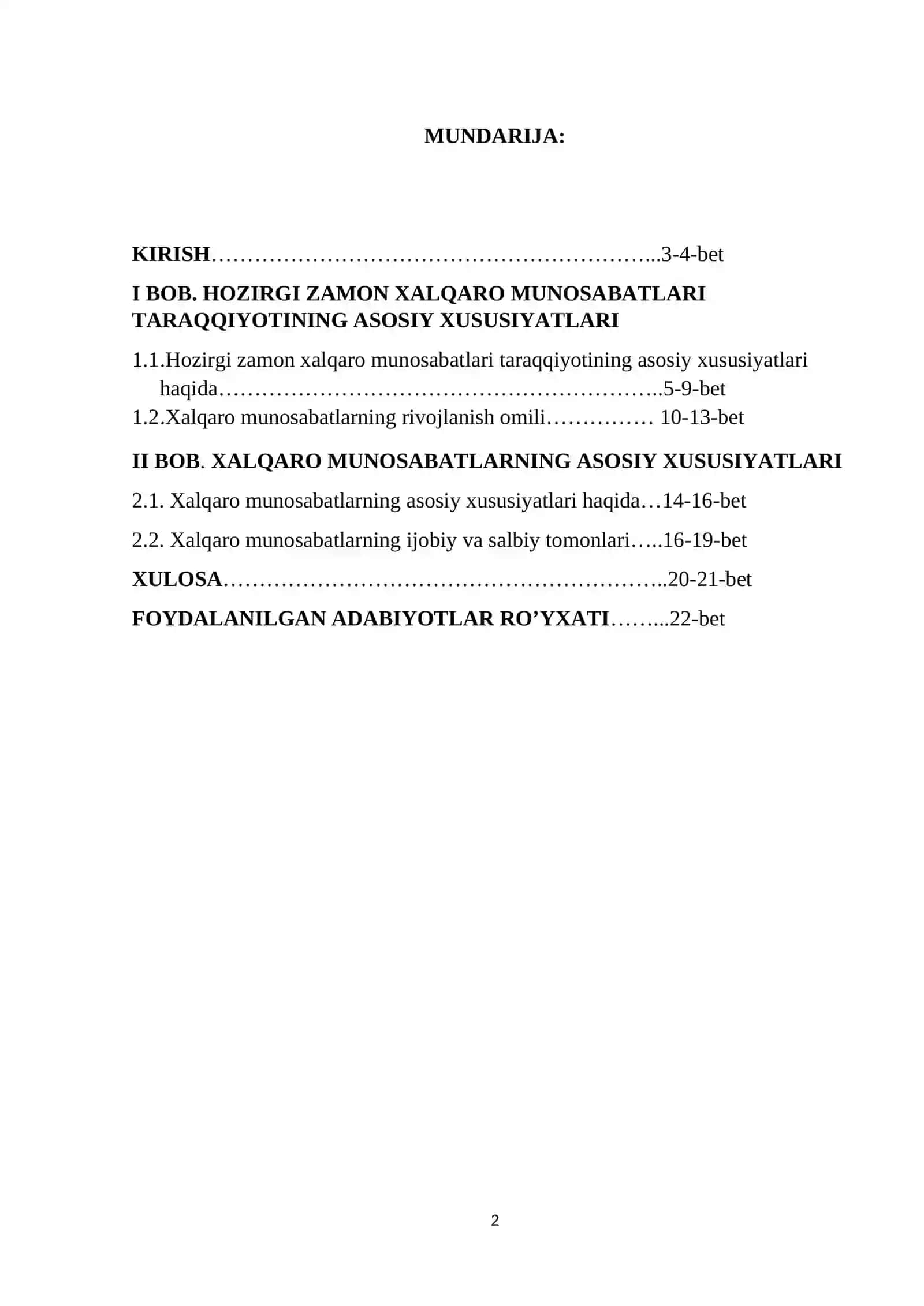 Hozirgi zamon xalqaro munosabatlari taraqqiyotining asosiy xususiyatlari 2
