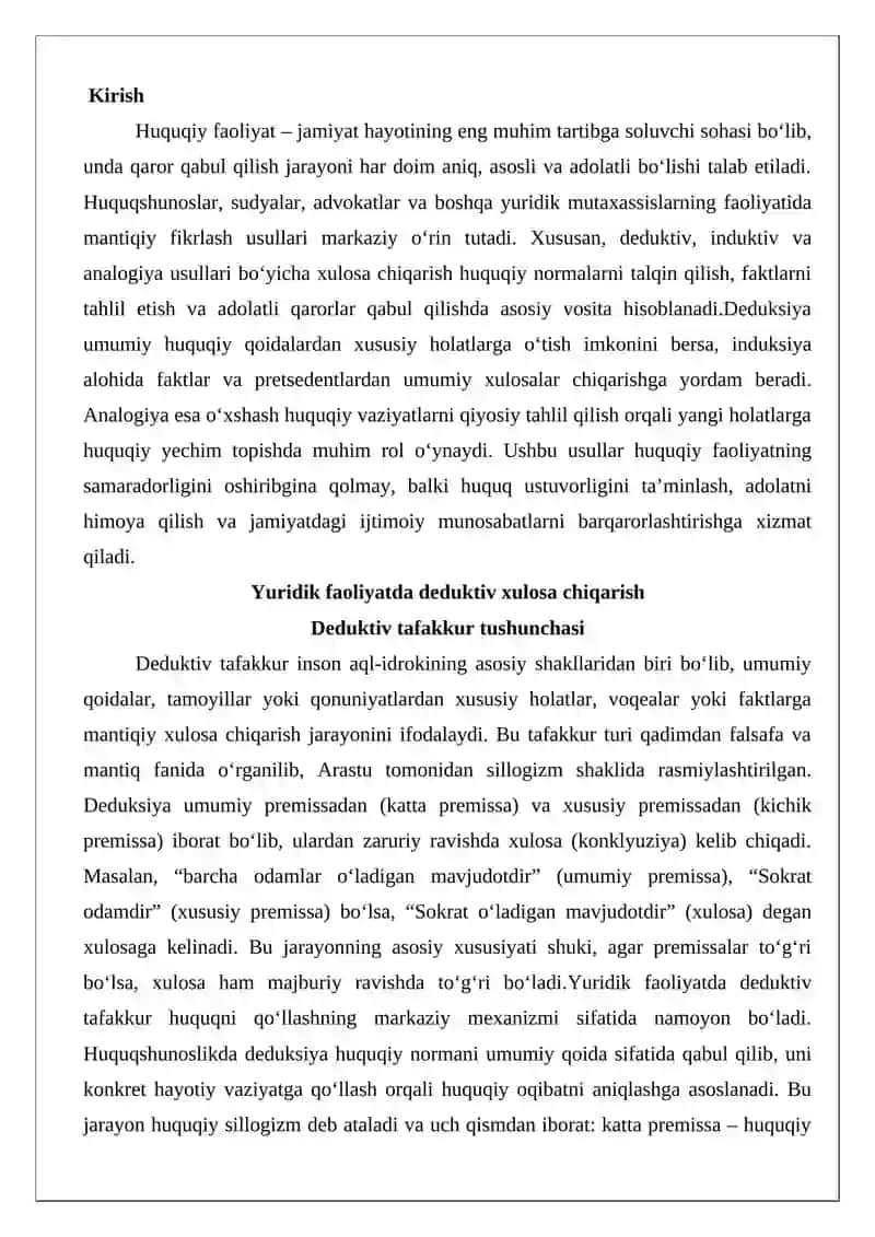 Yuridik Faoliyatda Deduktiv, Induktiv va Analogiya Bo‘yicha Xulosa Chiqarish 2